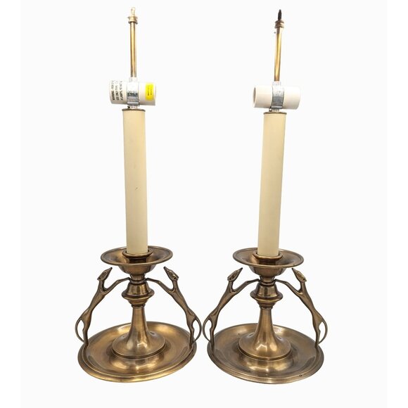 RARE Chapman MCM Brass Greyhound Fox PAIR of Bankers Desk Lamps Art Deco 1995 - Picture 1 of 12